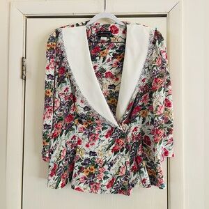Vtg 80s Bloomcore Cottagecore Boho Victorian Revival Blazer chiffon Blouse L